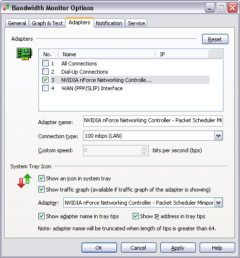 Bandwidth Monitor Adapters Options