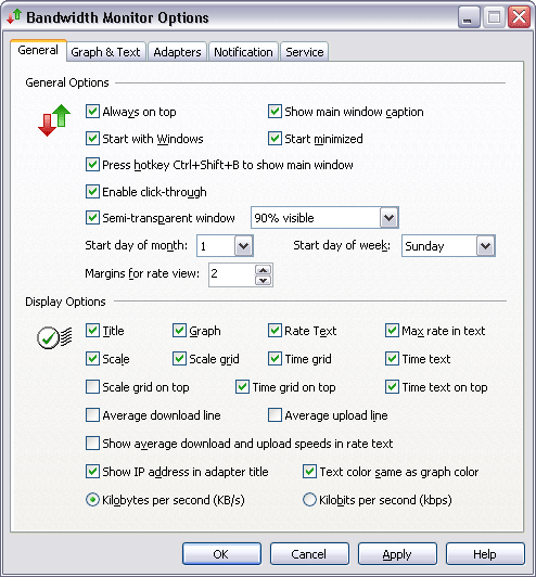 Bandwidth Monitor General Options