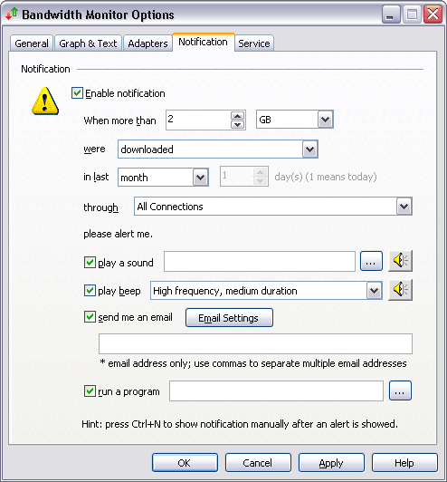 Bandwidth Usage Notification